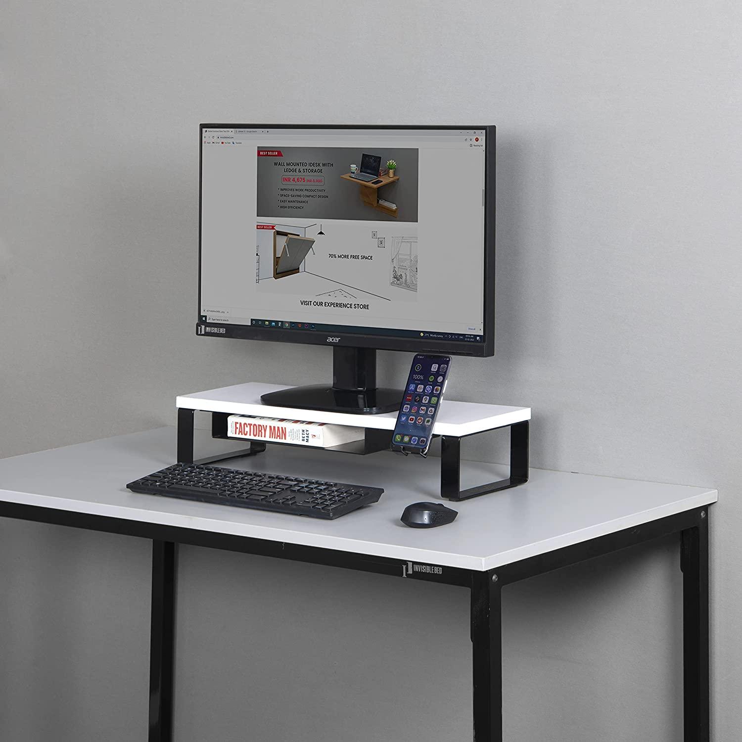 Monitor Riser Stand with Phone Holder & Book Shelf
