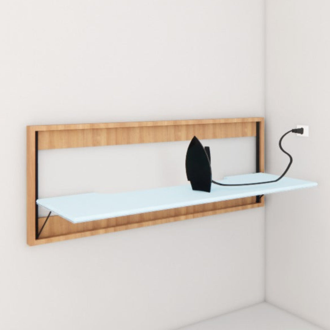 Wall-mounted folding table with wooden frame,