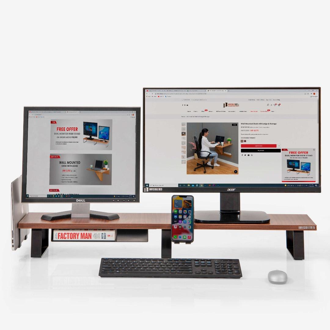 Dual Monitor Riser Stand With Accessories – InvisibleBed.com
