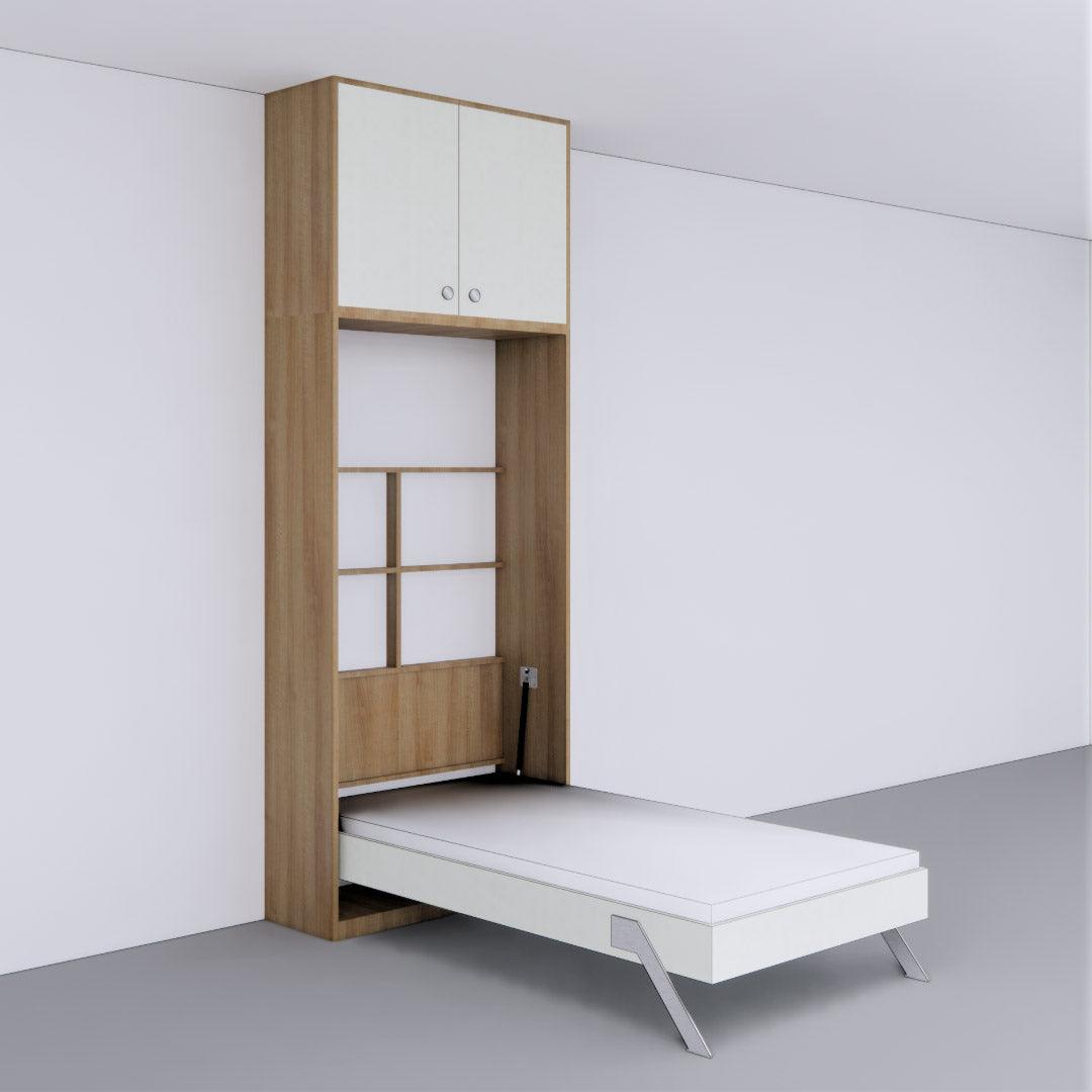 Single Vertical Bed with Loft and Bookshelf