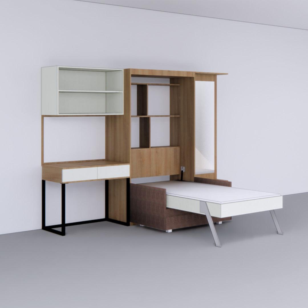 Single Vertical Bed with Sofa , Storage & Dresser - InvisibleBed.com
